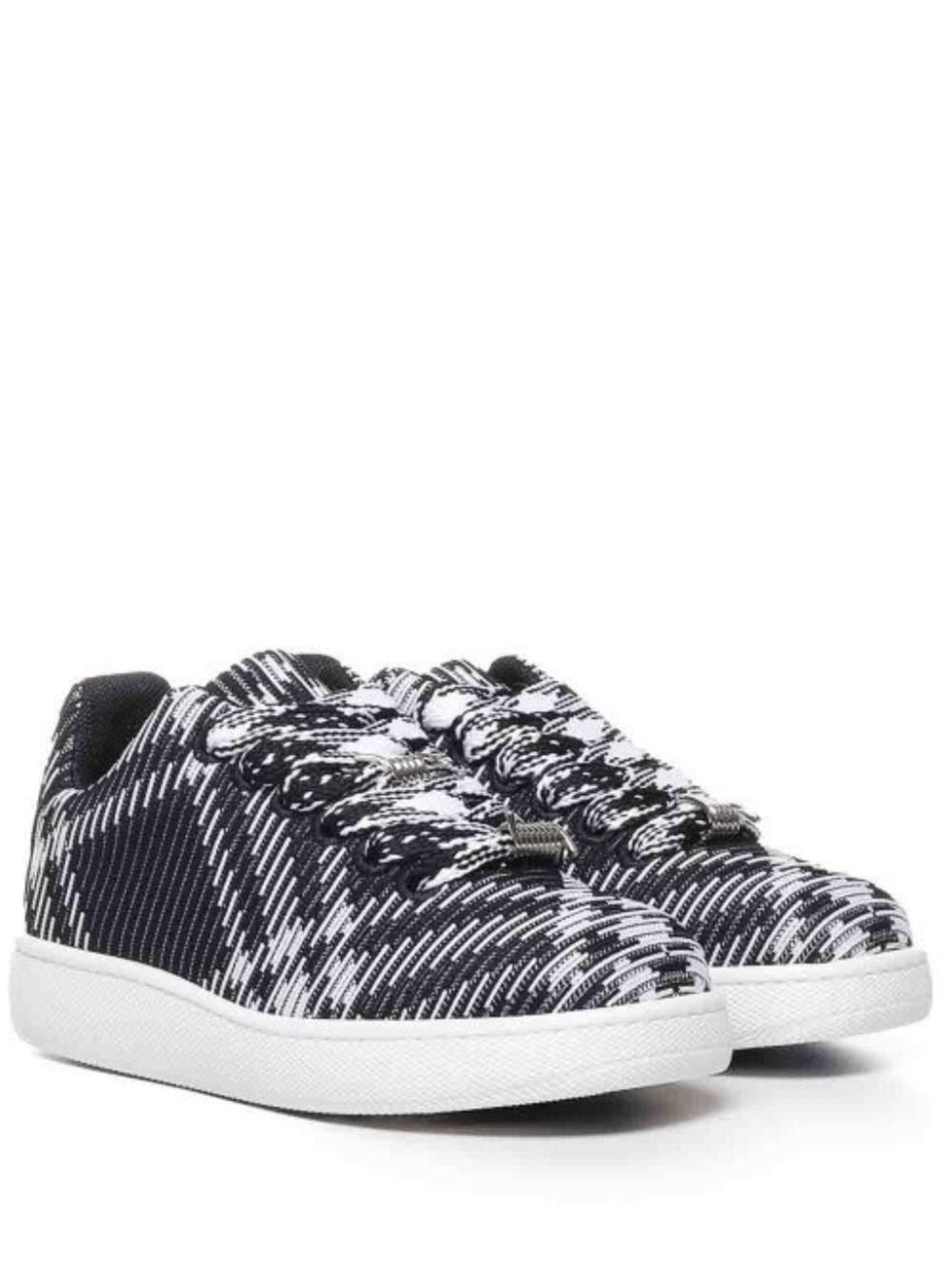 Burberry Black & White Patterned Knit Lace-Up Unísex Sneakers